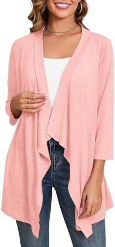 DEARCASE Women's Open Front Cardigans 3/4 Sleeve Draped Striped Sweater Jackets Draped Kimono Loose Cardigan