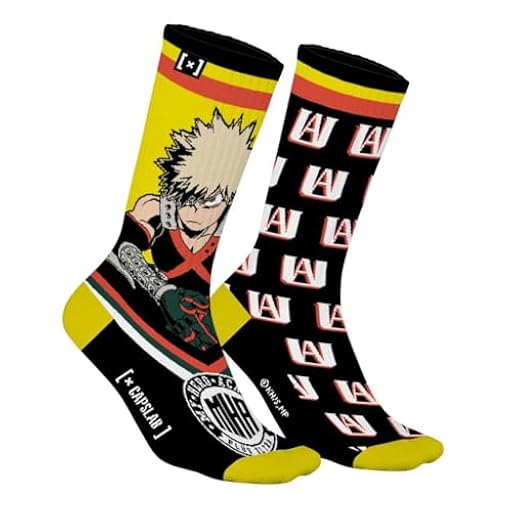 Capslab My Hero Academia Socken Bakugo – Offiziell lizenzierte Anime-Socken für Herren und Damen – Bequeme Baumwollsocken im Bakugo & UA-Logo Design - 43-46 | Ya disponible en tu tienda friki favorita! En mundofriki.es!