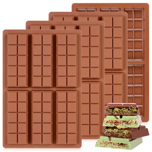 Image of Chocolate Molds - Non-Stick Chocolate Mold, Food Grade Silicone Chocolate Bar Mold for Baking, Candy, Chocolate Snacks,DIY Homemade - Set of 4