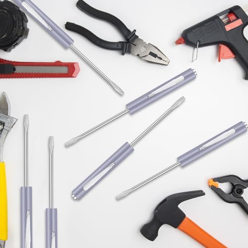 Image of Honoson 10 Pieces Pocket Screwdriver Mini Tops and Pocket Clips Magnetic Slotted Small Screw Driver with a Single Blade Head for Mechanical, Electrician(Gray)