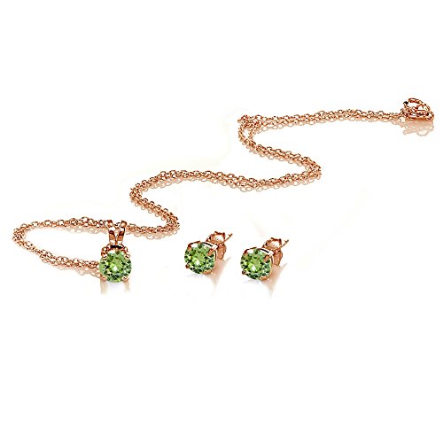 GemStar USA Rose Gold Flashed Sterling Silver Solitaire Light Green Necklace and Stud Earrings Set created with European Crystals - Image 6