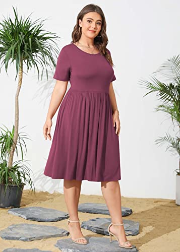 Image of POSESHE Womens Plus Size Summer Dress 2026 Casual Short Sleeve Empire Waist Loose Fit Swing T-Shirt Dress with Pockets