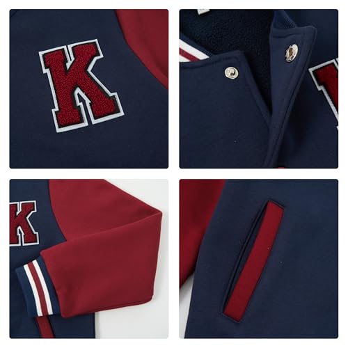 Image of Volunboy Kids Baseball Jacket Varsity Letterman Coat Fall Winter Fleece Bomber Vintage Outerwear
