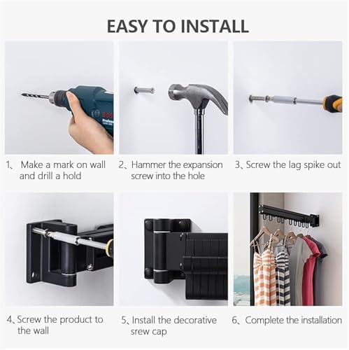 Pull Out Clothes Hanger Rail Rack - Clothes Airer - Clothes Drying Rack Wall Mounted with Space Saver Hangers Design Universal Folding Retractable for Balcony Patio Mudr