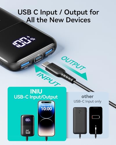 INIU Power Bank, Smallest 22.5W 10000mAh Portable Charger, USB C in&out Fast Charging 3 Ports Mini Battery Pack with Phone Holder for iPhone 17 16 15 14 13 Pro Max Samsung S25 S24 Google iPad Tablet