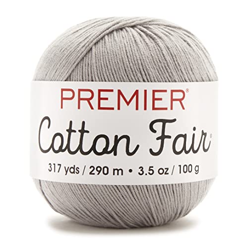 Premier Yarns Cotton Fair, Cotton/Acrylic Blend, Yarn for Crocheting and Knitting, Fine Weight, Machine Washable Yarn, Silver, 3.5 oz, 317 Yards
