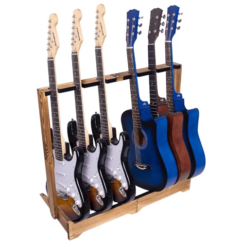 WodGod Multi-Guitar Stand 6 Slot Wooden Guitar Holder with Detachable Assembly Non-Slip...
