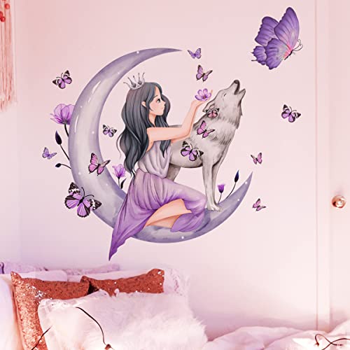 Vinilos decorativos patrón Princesa Luna y Lobo para habitación miniatura 2