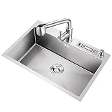 Robinet d'évier de Cuisine carré Combo， Évier de Cuisine en Acier Inoxydable à Une cuve avec crépine et égouttoir Tuyaux de plomberie d'évacuation Encastré d'installation encastrable sous Plan