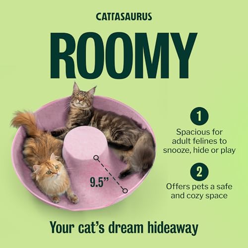Image of Cattasaurus Peekaboo Cat Cave Donut for Multiple & Large Cats up to 30-45 lbs, 3-in-1 Self Warming Cat Bed, Tunnel & Scratcher for Indoor Cats, Washable & Detachable Small Dog Bed (Pink, Jumbo)