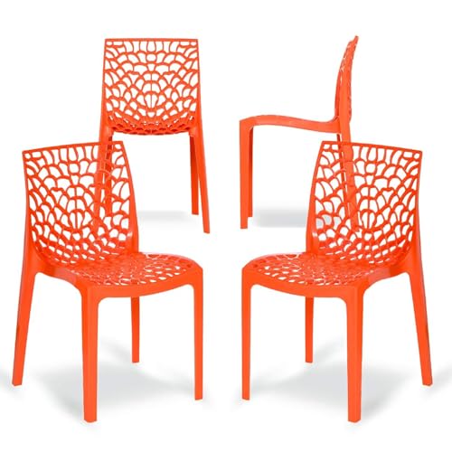 Image of Binani Web Designer Plastic Chair for Home, Office and Restaurant and Cafe|Armless Chair for Dining Room| Heavy Duty Outdoor Plastic Chair | Designer Balcony Chair (4, Orange)