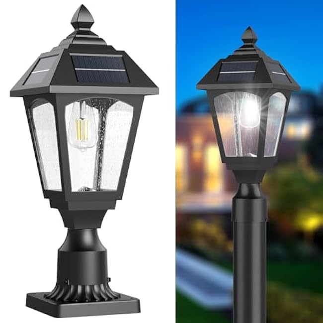 Solar Post Lights Outdoor, Aluminium Solar Lamp Post Light with Pier Mount Base, Outside Decor for Yard Garden Pole Pillar, 100 Lumens (Cool White) ?