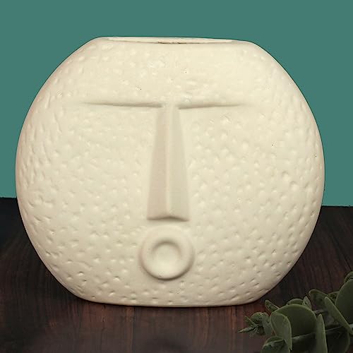 Image of TIED RIBBONS Face Flower Vase (White, 17.7 cm x 15.2 cm) Decorative Ceramic Flower Pot for Artificial Flowers Plants Home Decor Living Room Office Bedroom Center Table Decoration Items