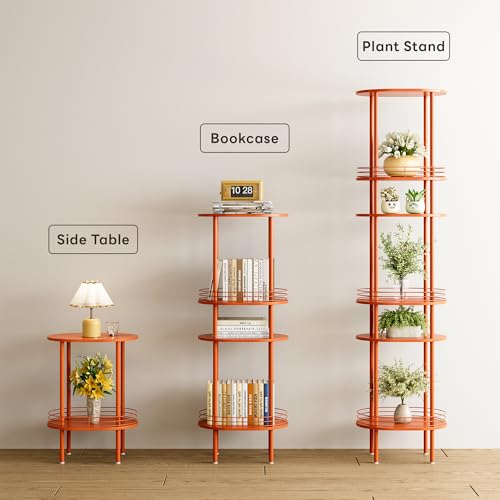 Image of Small Modern Oval Side Table with Storage,2-Tier Side Tables Living Room,Sturdy Nightstand for Small Space - Living Room, Bedroom, Bathroom, Nursery,(1 PC,Orange)
