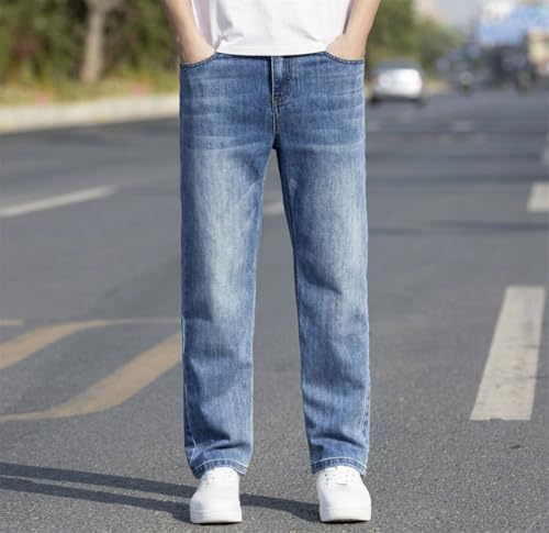 Men's Rise Relaxed Fit Stretch Denim Pants Thin Breathable Lyocell Cotton Blend Straight Leg Trendy Daily Jeans2