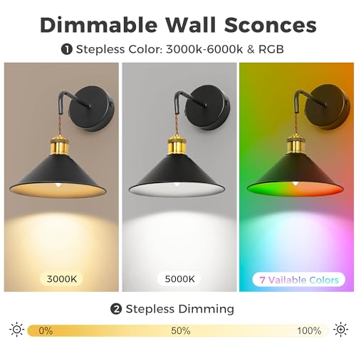 Image of DORESshop Battery Operated Wall Sconce Set of 2, 10000mAh Gold & Black Wireless Rechargeable Wall Lights, Hanging Wire Wall Sconce, 9 Adjustable Sconces Wall Decor for Bedroom Living Room Hallway