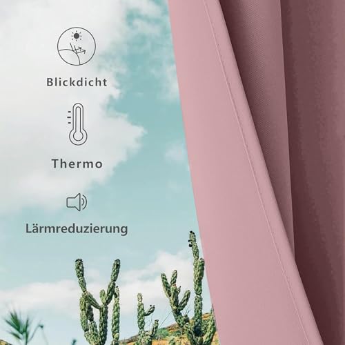 CUCRAF Verdunklungsvorhänge Thermovorhang Kälteschutz 2er Set H245 x B140cm Vorhänge mit Ösen Rosa Vorhang Blickdicht Weich und Langlebig… – Ansicht 2