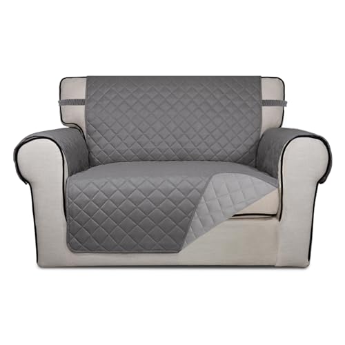 Image of PureFit Reversible Quilted Sofa Cover, Water Resistant Slipcover Furniture Protector, Washable Couch Cover with Non Slip and Elastic Straps for Kids, Dogs, Pets (Oversized Chair, Gray /Light Gray)