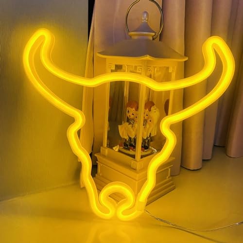 Image of Cow Neon Sign Led Cute Western Cowboy Light up Sign for Wall Bedroom Dorm Bar Counter Party Indian Decor,LED Neon Night Lights Battery and USB Powered,Neon Lights Cow Gifts for Kids