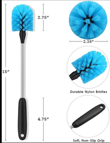 Image of SEQ Bottle Brush Set 2 Pack - Long Handle Water Bottle Cleaning Brush with Stainless Steel Handle & Small Detail Brush, Nylon Bristles for Narrow Neck Bottles, Sports Bottles, Tumblers & Baby Bottles