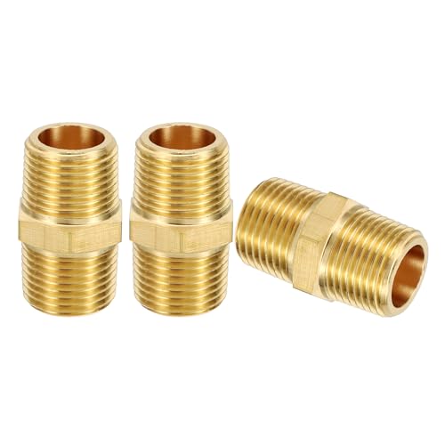 PATIKIL - PATIKIL Brass Nipple Pipe Fittings, 2Pcs 3/8" BSPT x 3/8" NPT Male Thread Hex Tubing Coupler Adapter Connector for Plumbing Water Line Connection Couplings