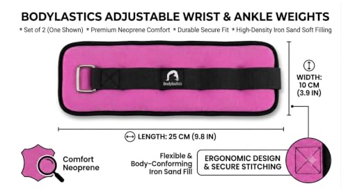 Image of Bodylastics Ankle & Wrist Weights Pair for Legs & Arms, Neoprene Adjustable Strap for Men & Women, Soft & Durable for Fitness, Walking, Jogging, Aerobics, Gym & Strength Training