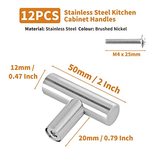 Cjueiom 12 Pack Brushed Nickel Cupboard Knobs & Pull Handles, 50mm Length T Bar - Image 3