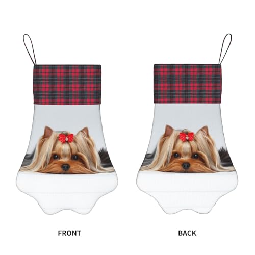 DYHLIL Lying Yorkshire Terrier with Cute Ribbon Yorkie Love Portrait of A Dog Dog Christmas Stockings Pet Paw Pattern Stockings Ornament Fireplace Hanging Stockings for Pet and Christmas Decoration by DYHLIL - Used condition - Image 2