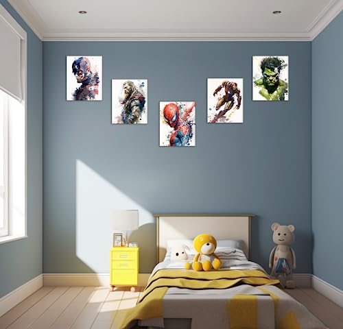 Lotustorm Superhero Watercolor Poster Superhero Room Decor For Boys Set Of 5 Unframed (8''X10'') Superheros Wall Decor Posters For Boys Room Nursery Kids Room Wall Decor Superhero Prints Playroom Decor thumb #3