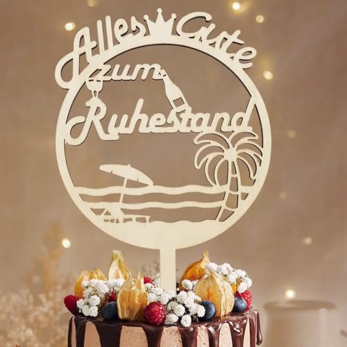 Retirement Cake Toppers, Seutgjie Rente Deko Frau Mann Holz mit LED Lichterkette Kuchen Deko für Kollegen Familie