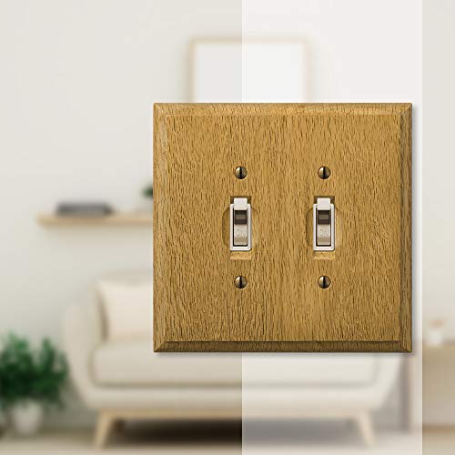 Image of Amerelle Traditional Double Toggle Wood Wallplate in Light Oak