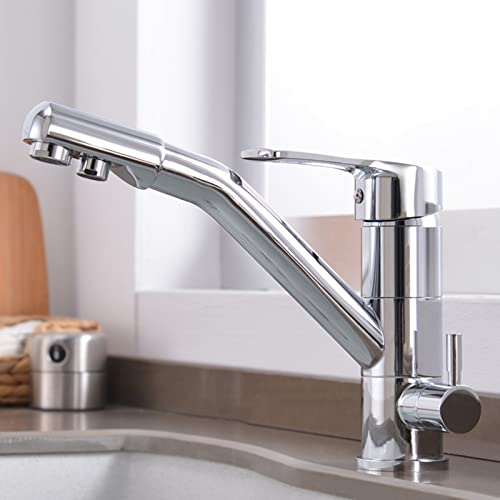 Robinet de cuisine 3 voies en laiton chrome pour eau chaude froide et filtrée directe