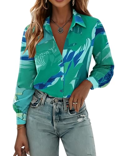 Zeagoo Womens Blouse Long Sleeve Floral Tops Button Down Tshirts 2026 Trendy Clothing Business Causal Dress Shirt