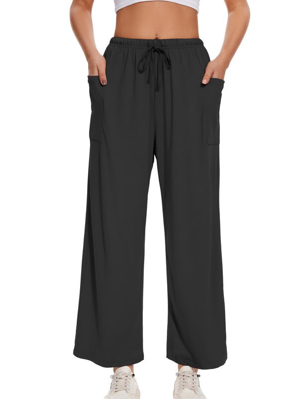 Women's Slacks Wide Leg Pants Comfy Lounge Pajama Harem Sweatpants Elastic Waist Drawstring with Pockets3