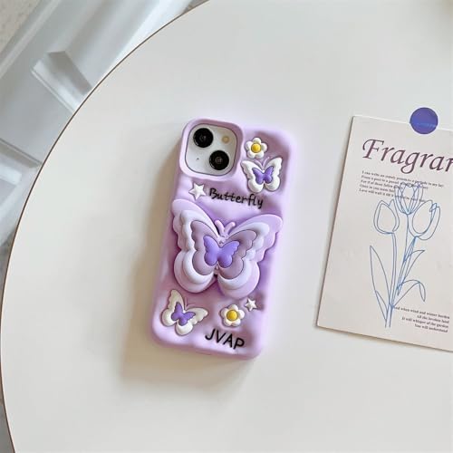 Image of COVERLY for iPhone 12 Pro 3D Butterfly Cartoon Pop Case,Premium Silicone Case Love Lavender Color with Phone Holder Cool Full Protective Cute Kawaii Aesthetic Cover for Apple iPhone 12 Pro