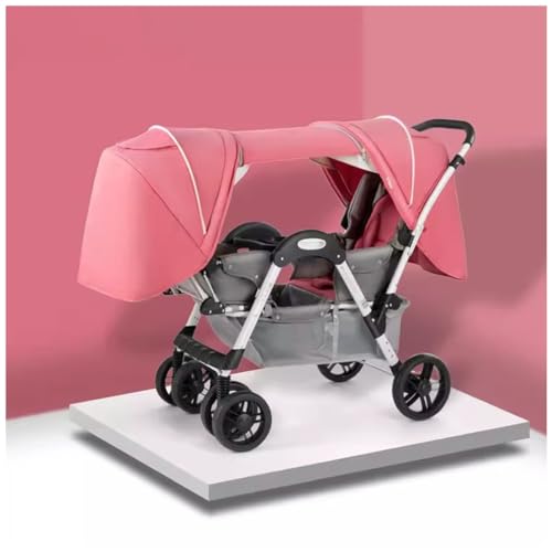 HAQMG Dobles Cochecito Coche Bebe Plegable Silla De Paseo De Bebe, Cochecito Gemelar Silla De Paseo Gemelar Cochecitos Carritos Portátiles Carrito Bebe Carros for Bebes(Roze)