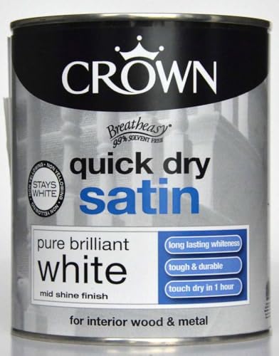 Crown Quick Dry Satin Paint Brilliant White 750ml, Wood, Metal, Int/Ext