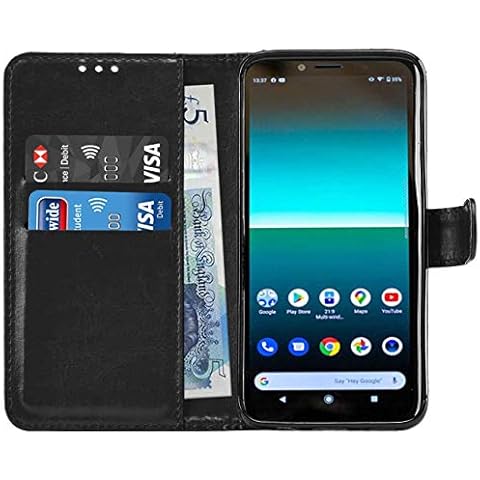 Gadget Giant Leather Phone Case For Xperia 10 II Case Folio Wallet Cover Pouch With Card Slots and Stand Feature - Black Cover