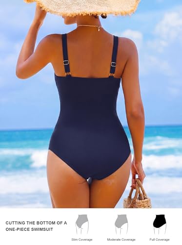Image of Smismivo Tummy Control Swimsuits for Women Slimming One Piece Bathing Suit Retro Ruched Push Up Vintage Padded Swimwear