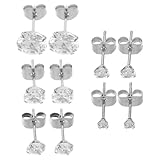 Healvian 5 Pares de Pendientes de Cartílago Tachuelas Planas de Acero Inoxidable Color Acero, Tamaños Variados (3mm-8mm), Pendientes Pequeños de Gemas de Imitación para Mujer, Joyas