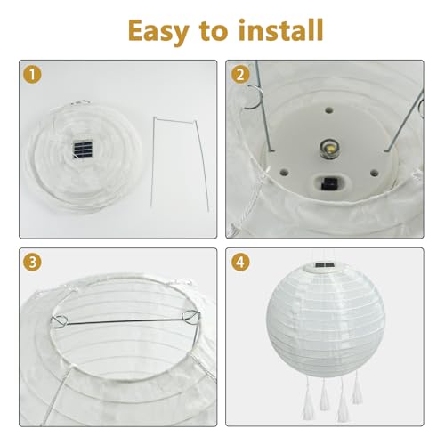 YIFMOO Solar Lampions, 2 Stück 30 CM Solarlaterne Außen Wetterfest, LED Wasserdicht Lampion mit 4 Quaste, Hängende Nylon Laterne für Gärten, Höfen, Balkonen, Hochzeit Dekoration (Warmweiß)