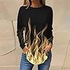 Long Sleeve Shirts for Women Crewneck Pullover Tops Casual Trendy Fire Print Tees Loose Blouse Flame Graphic Tshirts #1