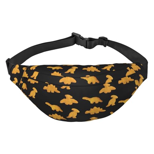 Image of Tjama Cute Dinosaur Chicken Nuggets Unisex Fashion Sporty Multi-Purpose Crossbody Bags Waist Bag With Adjustable Strap For Outdoors Running Cycling, Black