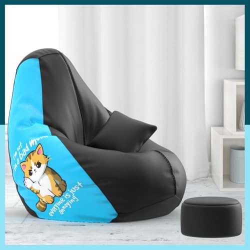 Biggie Bean Bag Cover 4XL Bean Bag with Free Cushion Footrest - Official : PrintHaven Combo (Matching Color : Printed, Mood Annoying - Black Blue)-image-43