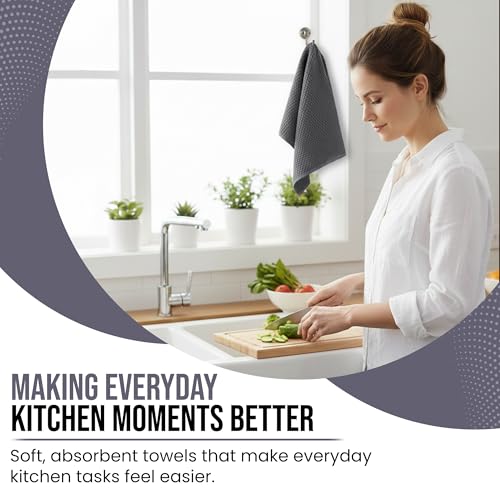 Image of Ameri-Homes 100% Cotton Waffle Weave Kitchen Dish Cloths 6-Pack- Ultra Absorbent & Quick Dry Cleaning Towels for Dishes, Counters & Kitchen Use - Soft, Durable & Lint-Free13.50 X 13.50 inches (Gray)