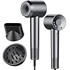 Aowoka High-Speed Hairdryer 110,000 RPM Ionic Hair Dryer with 3 Speed 3 Heat Setting，Hairdryers with Diffuser and Concentrator Nozzle for Women Man Gray