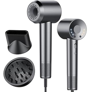 Aowoka High-Speed Hairdryer 110,000 RPM Ionic Hair Dryer with 3 Speed 3 Heat Setting，Hairdryers with Diffuser and Concentrator Nozzle for Women Man Gray