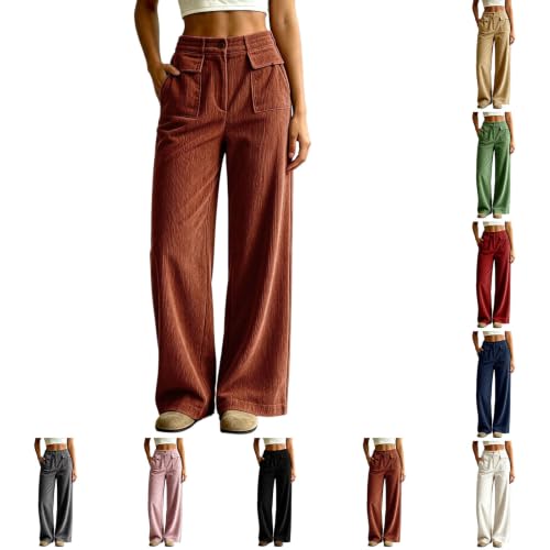 Corduroy Pants Women Wide Leg High Waist Lounge Trousers With Pockets - image 1