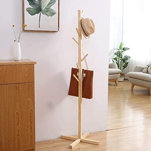 Image of Ash & Roh Wood Coat Rack Freestanding, Modern Standing Coat Stand Hanging For Jacket, Hat, Cloth, Purse, Hand-Bag - Hall Tree Entry Way, Farmhouse (Beige, 92-1), 50X50X165 Cm