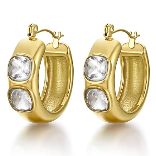 FRUMOS 18K Gold Plated Chunky Hoop Earrings for Women Fashion Thick Gold Hoops Set Jewelry for Birthday Christmas Gifts